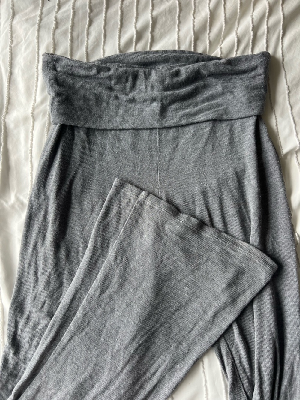 Gray Fold-Over Waist Knit Pants